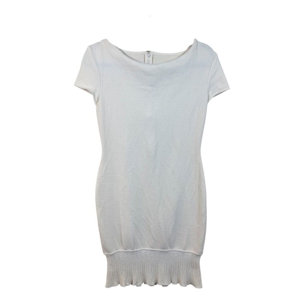 St. John Collection Santana Knit Dress Size 4 Ivory Wool Short Sleeve EUC